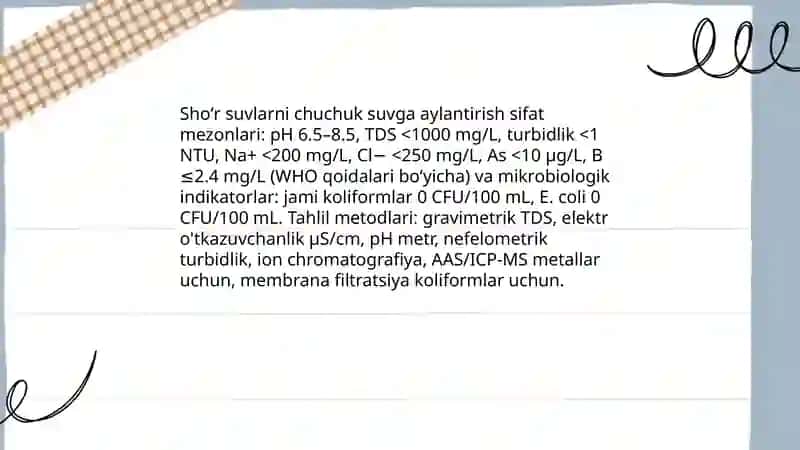 Oʻzbekiston sharoitida shoʻr suvlardan chuchuk suvlar olish texnalogiyasi 4