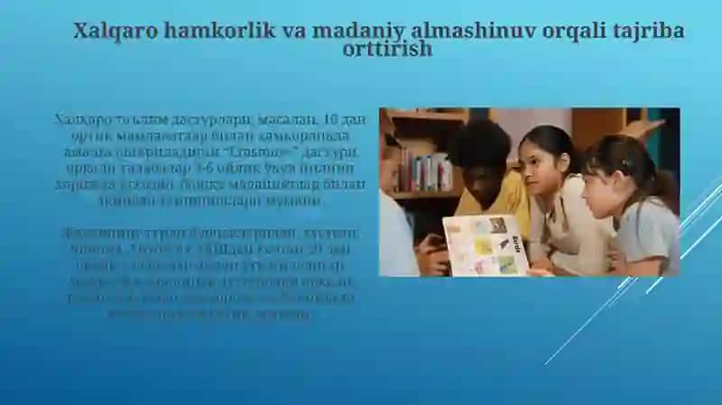 Tarbiya fani o‘qitish o‘quvchilarni madaniy kompetensiyalarini shakllantirish yo‘llari 4
