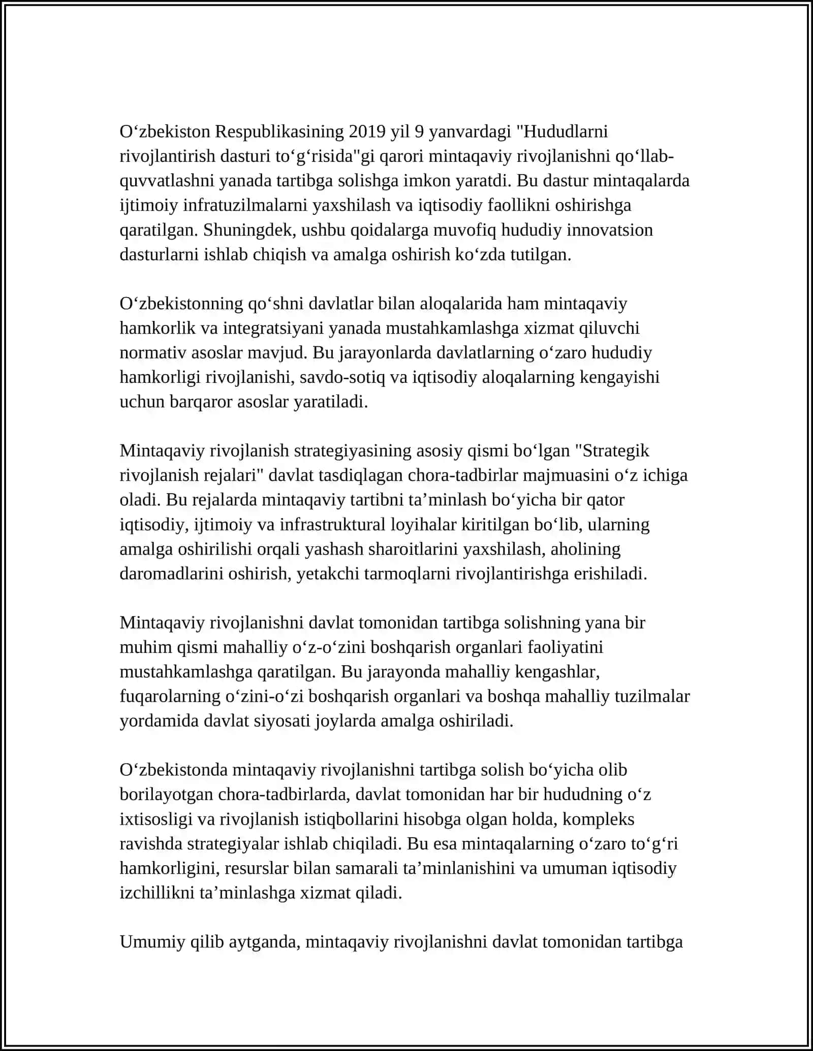 MINTAQAVIY RIVOJLANISHNI DAVLAT TOMONIDAN TARTIBGA SOLISH 4