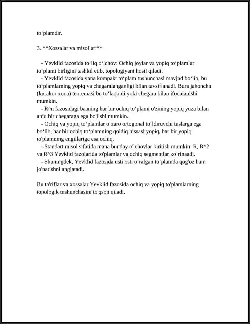 YEVKILID FAZOSIDA TOPOLOGIYA MUSTAQIL ISH 15 LIST 4