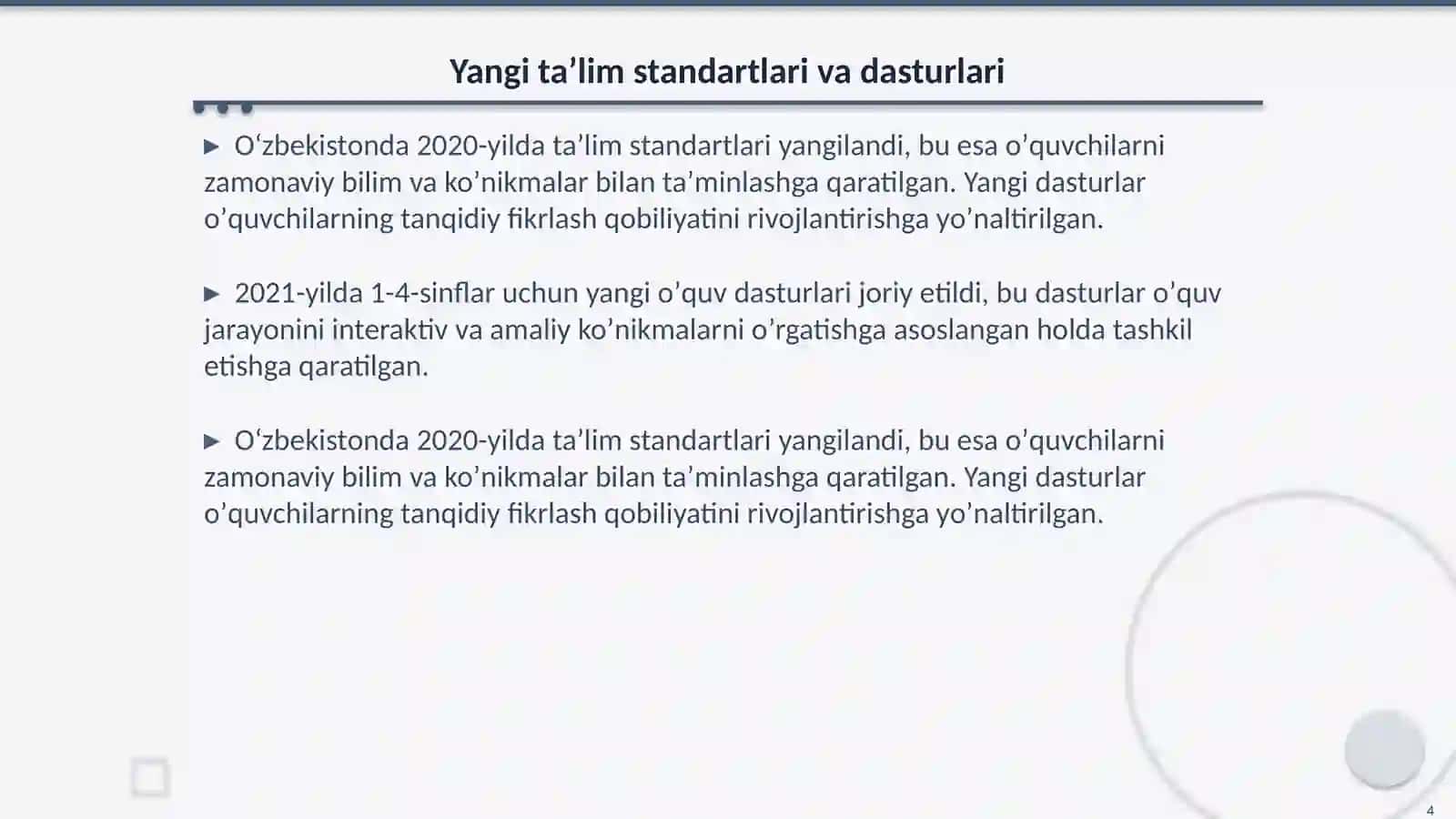 Oʻzbekiston Respublikasida taʼlim sohasida olib borilgan islohatlar 4
