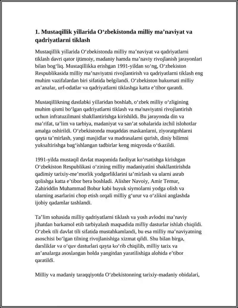 MUSTAQILLIK YILLARIDA O‘ZBEKISTONDAGI MAʼNAVIY VA MADANIY TARAQQIYOT 4