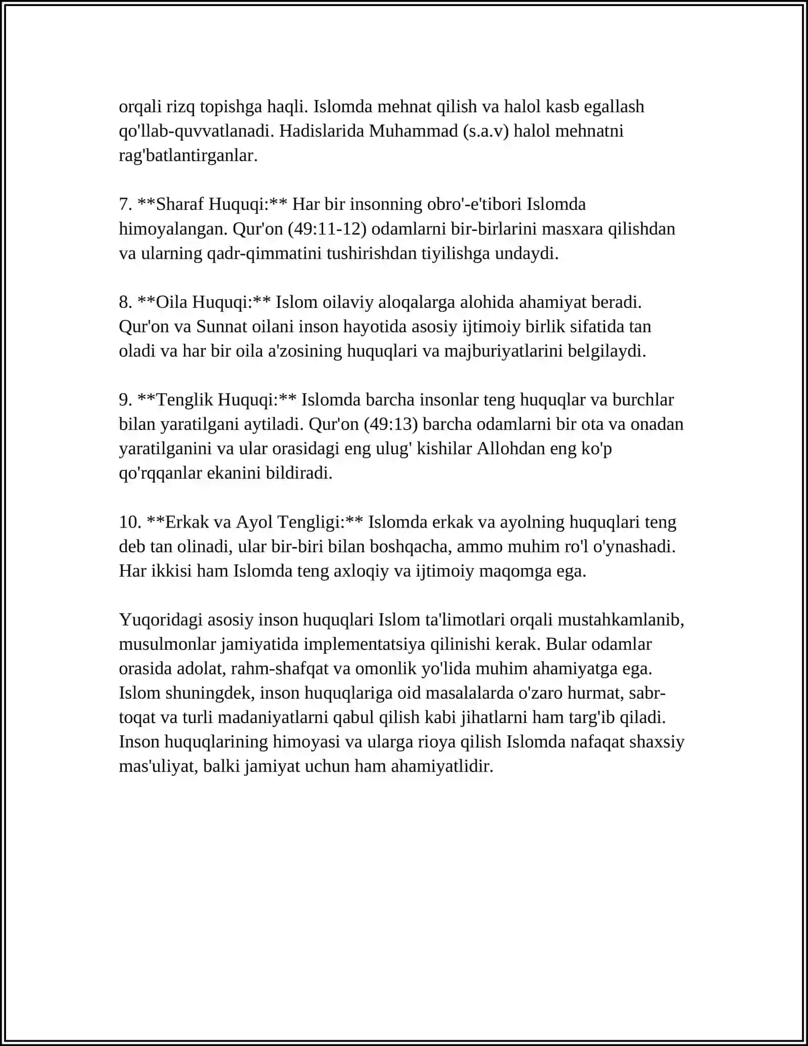 ISLOMDA INSON HUQUQLARI HIMOYASI IJTIMOIY TENGLIK ADOLAT VA BAGʻRIKENGLIK 4
