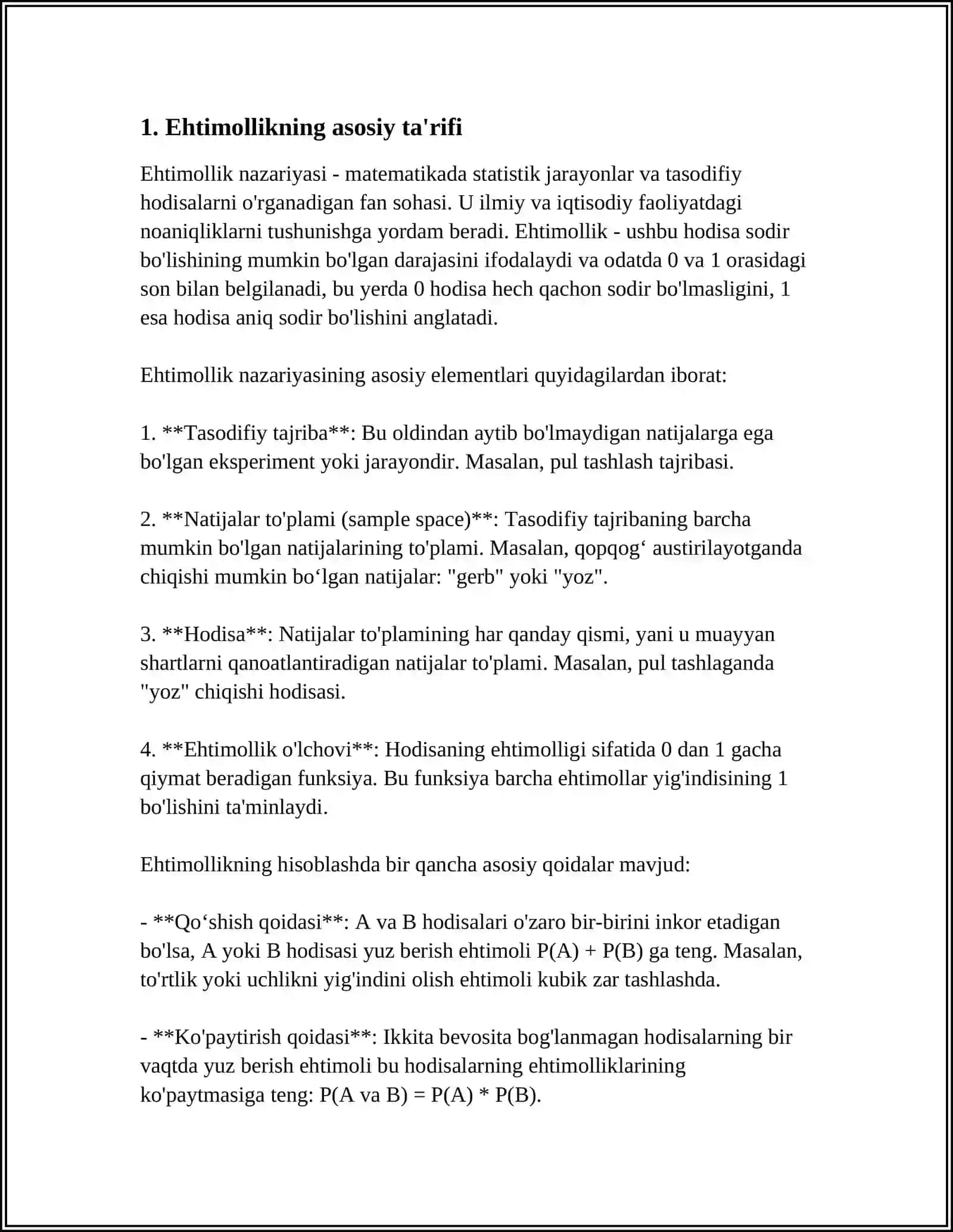A.N KOLMOGOROV AKSIOMALLARIDAN KELIB CHIQADIGAN EHTIMOLLIKNING XOSSALARI 4