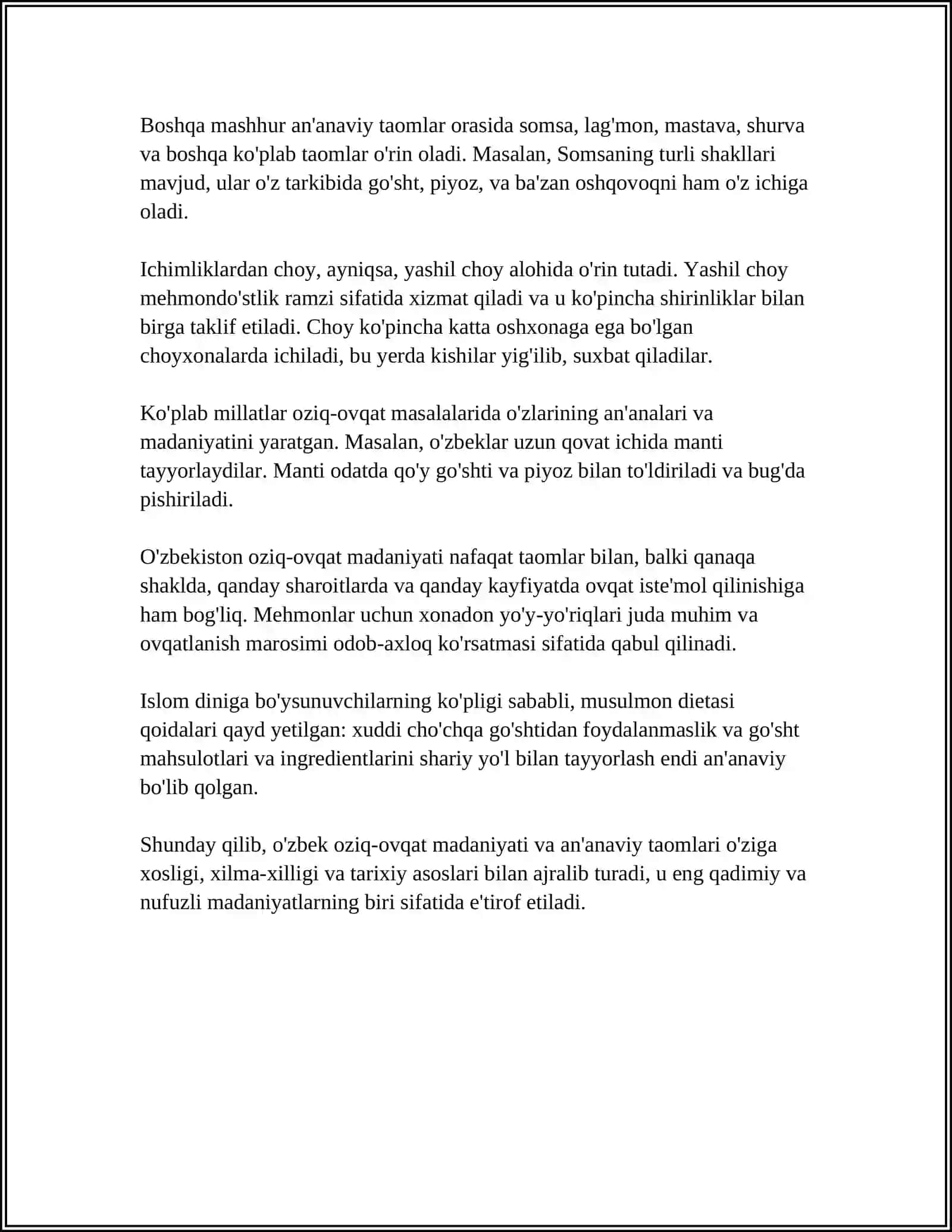 MUSTAQIL ISH Mavzu: DUNYO XALQLARI MADANIYATDAGI UMUMIYLIK VA FARQLAR 4