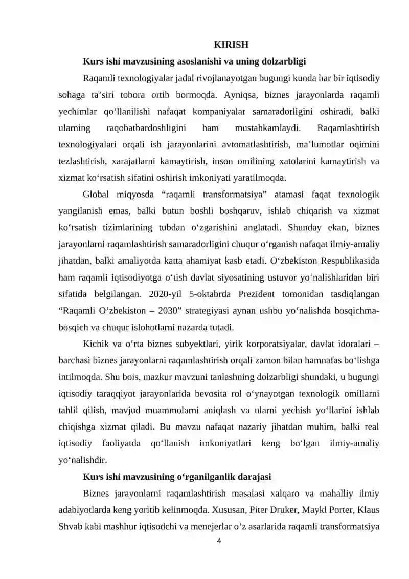 Biznes jarayonlarni raqamlashtirishning samaradorligi oshirish yo'llari va amaliy tahlil 4