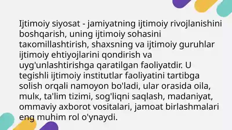 Ijtimoiy siyosat va davlatning ijtimoiy siyosati 4