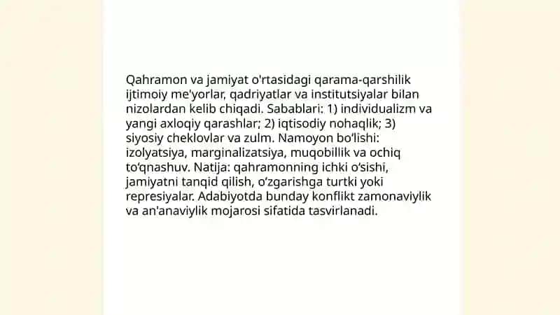 Qahramonlar va muhit konflikti 4