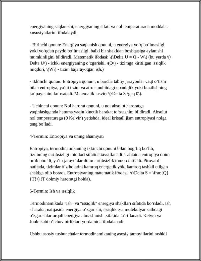 MUSTAQIL ISH. Mavzu: TERMODINAMIKA.TERMODINAMIKANING BIRINCHI QONUNI. 4