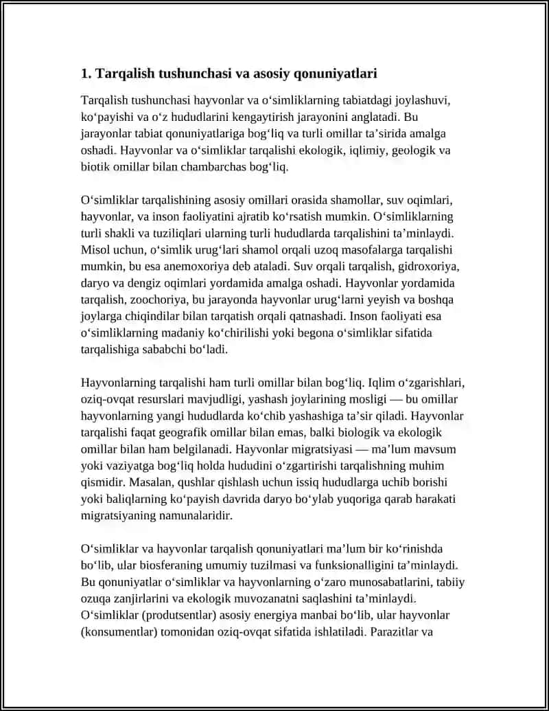 HAYVONLAR VA ÒSIMLIKLARNING TARQALISH QONUNIYATLARI 4