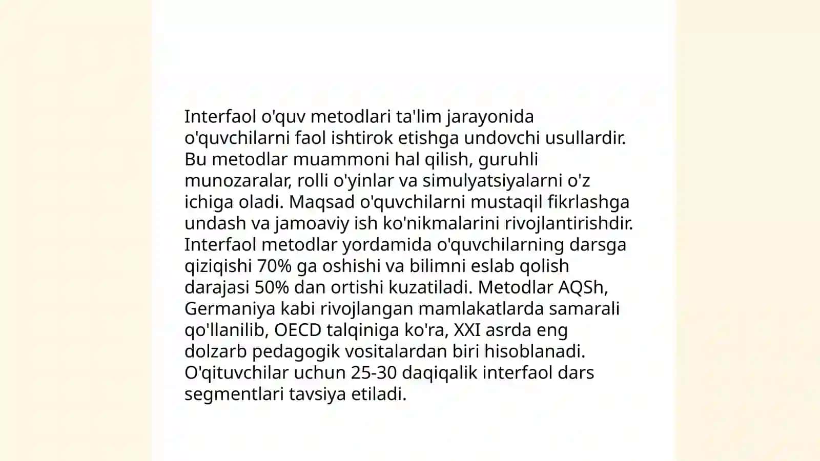 Boshlangʻich sinf ona tili va oʻqish savodxonligi darslarida qoʻyiladigan talablar inovatsion pedagogik taxnalogiyalar 4