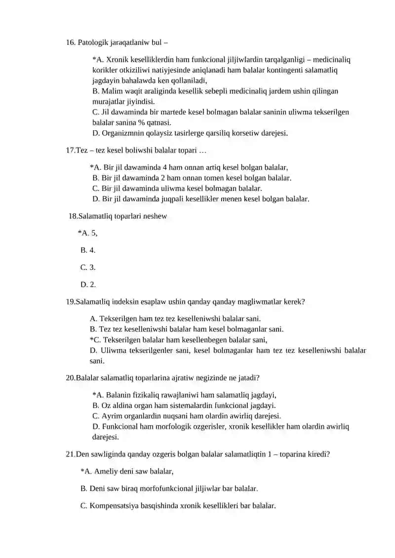Balalar ham o'spirimler salamatliq jagdayin harakterlewshi korsetkishlerdi uyreniw usullari 4
