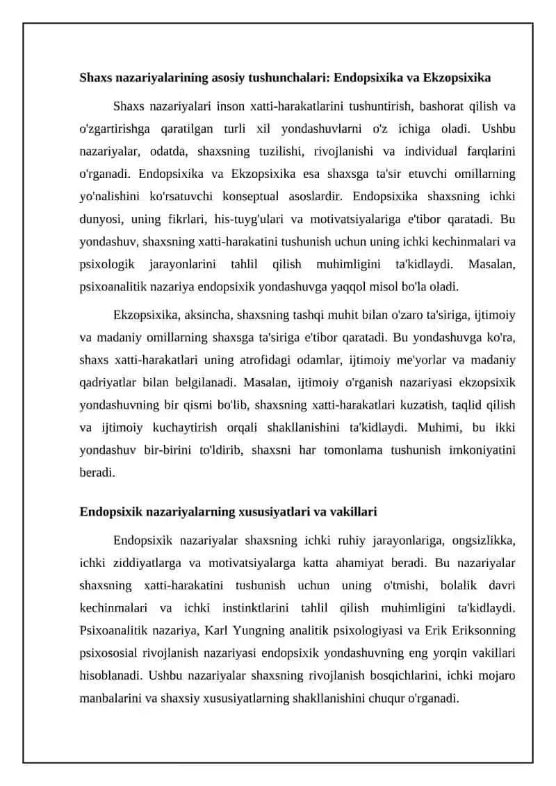 Shaxs nazariyalari: Endopsixika va Ekzopsixika 4