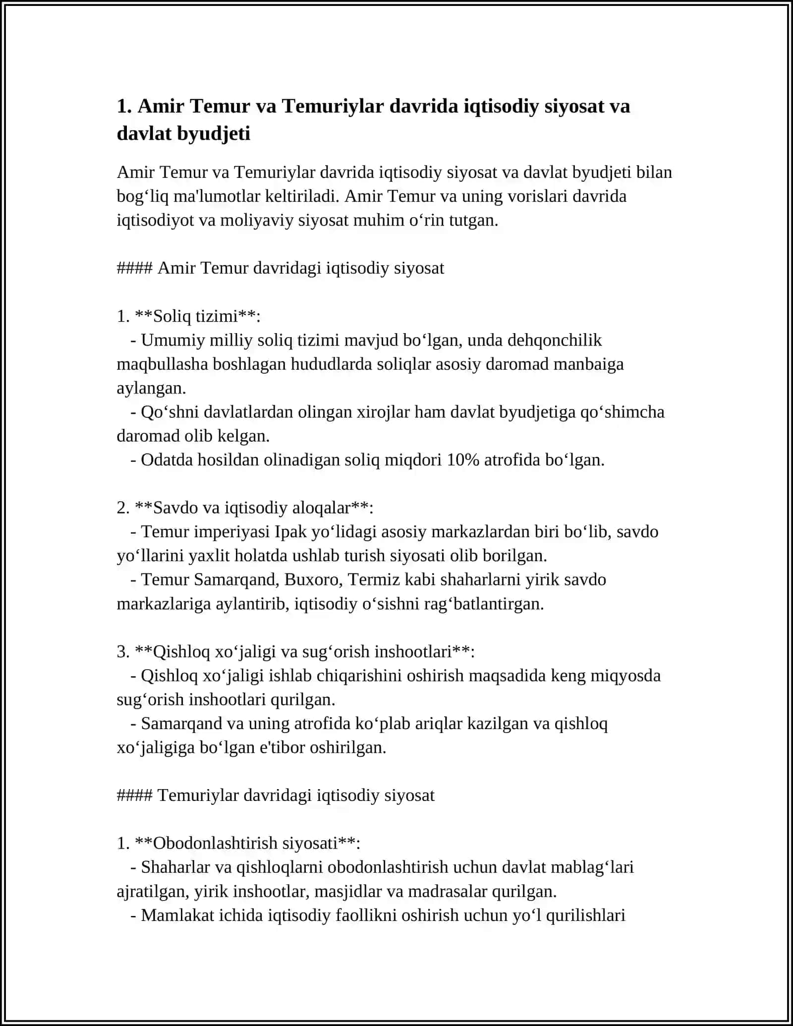 AMIR TEMUR VA TEMURIYLAR DAVRIDAGI IQTISODIY QARASHLAR 4