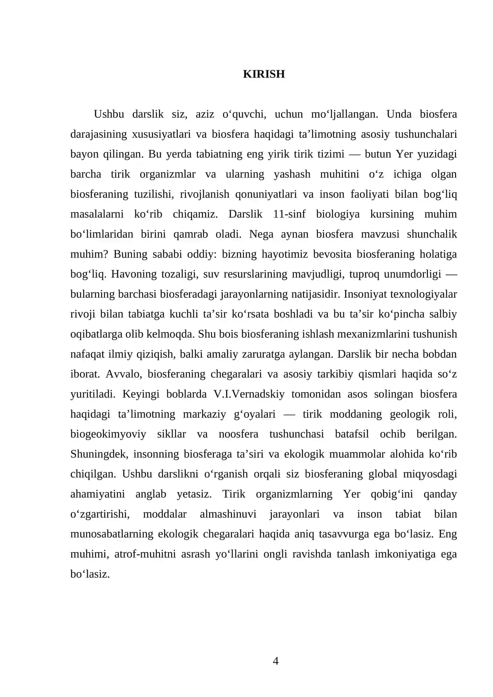 BIOSFERA DARAJASINING XUSUSIYATLARI. BIOSFERA HAQIDA TA’LIMOT. 11 - SINF 4