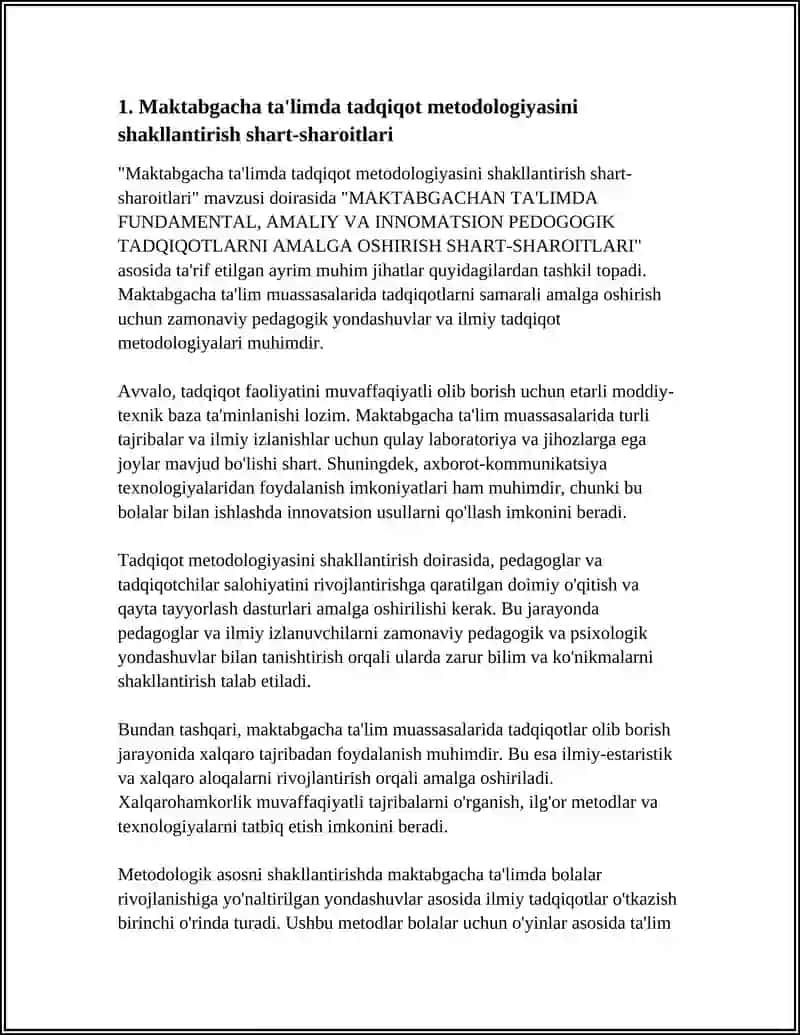 MAKTABGACHAN TA'LIMDA FUNDAMENTAL, AMALIY VA INNOMATSION PEDOGOGIK TADQIQOTLARNI AMALGA OSHIRISH SHART-SHAROITLARI 4