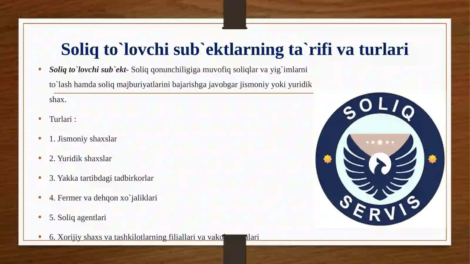 SOLIQ MUNOSABATLARINING SUB`EKTLARI,ULARNING HUQUQLARI VA MAJBURIYATLARI 4