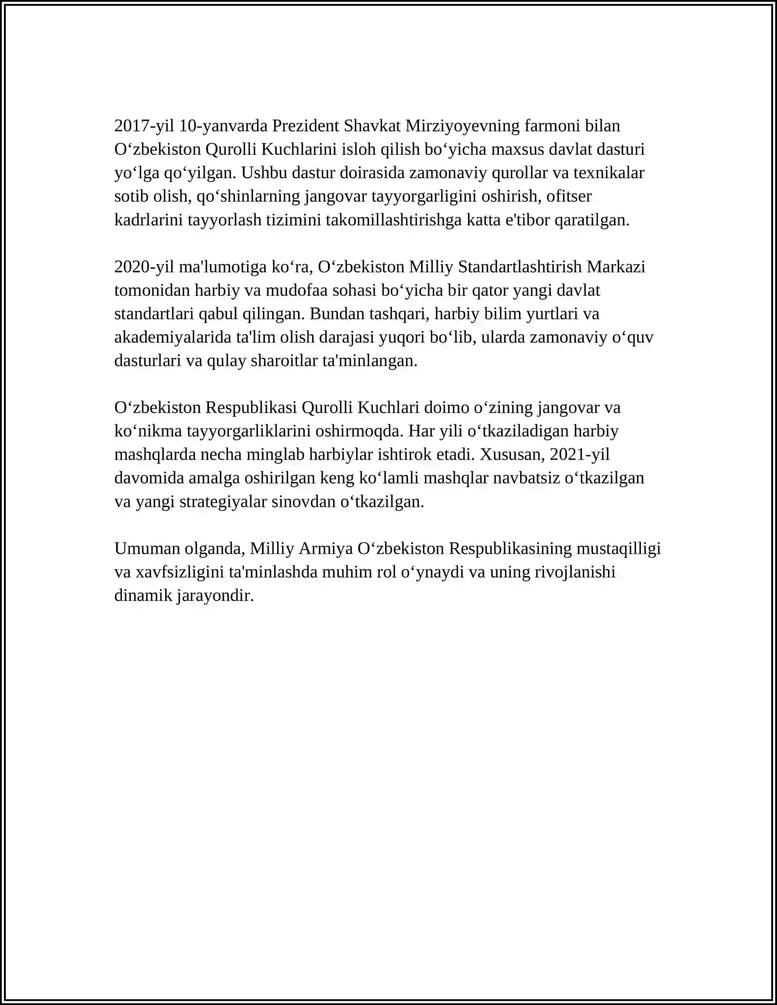 MILLIY ARMIYAMIZ MUSTAQILLIGIMIZ TINCH VA OLISTA HAYOTIMIZ KAFOLATI 4