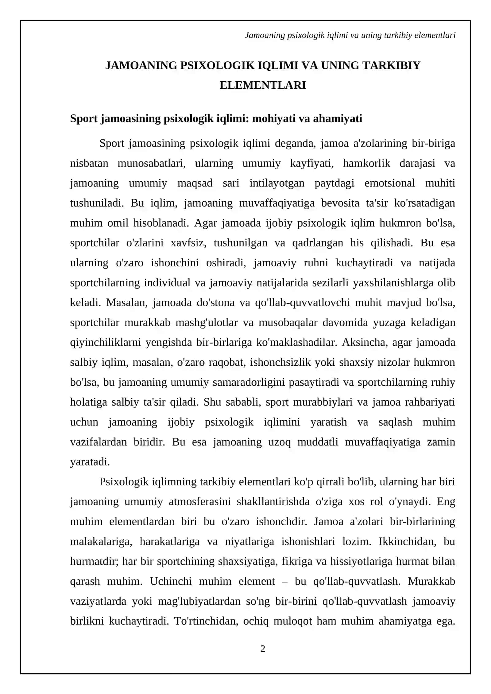 Sport jamoasini psixologik tuzilishining oʻziga xos xususiyati 4