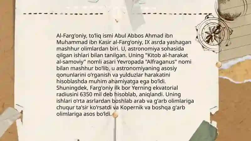 Ahmad Al Fargʻoniyning ilm-fanga qoʻshgan hissasi 4