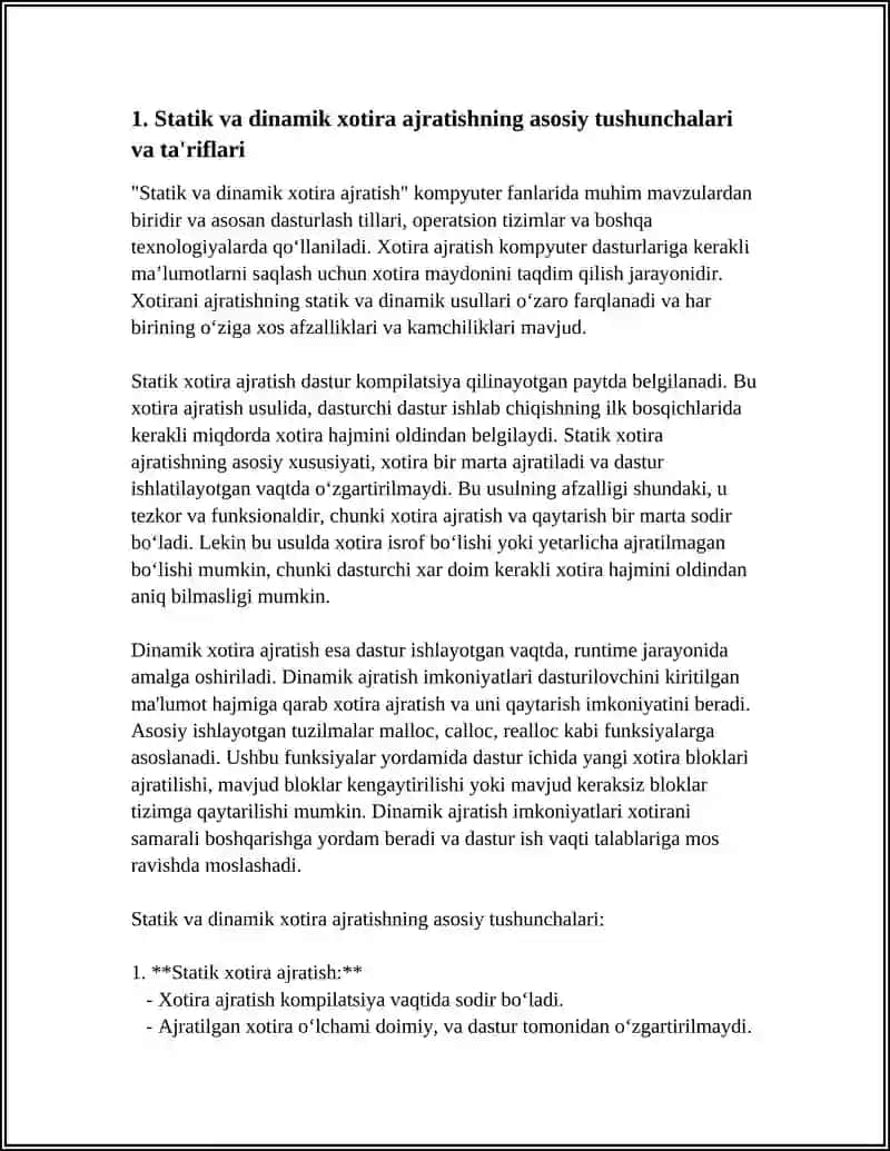 STATIK VA DINAMIK XOTIRA AJRATISH SIMULYATSIYASINI AMALGA OSHIRISH 4