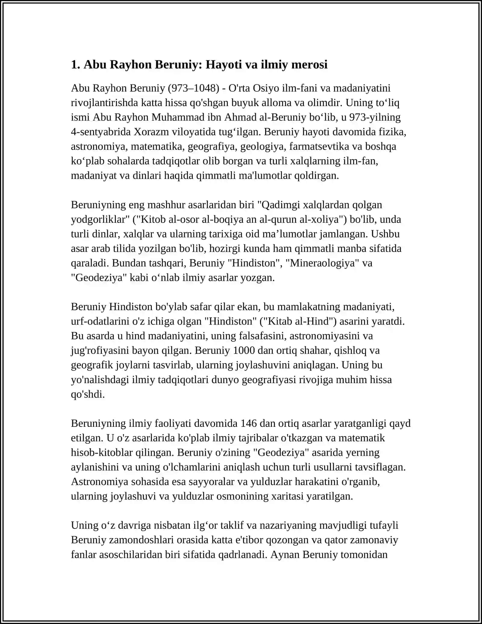 YOSHLARNI TARBIYALASHDA ÒRTA OSIYO ALLOMALARI ILMIY MEROSINING ÒRNI ABU RAYHON BERUNIYNING ILMIY FAOLIYAT MISOLIDA 4