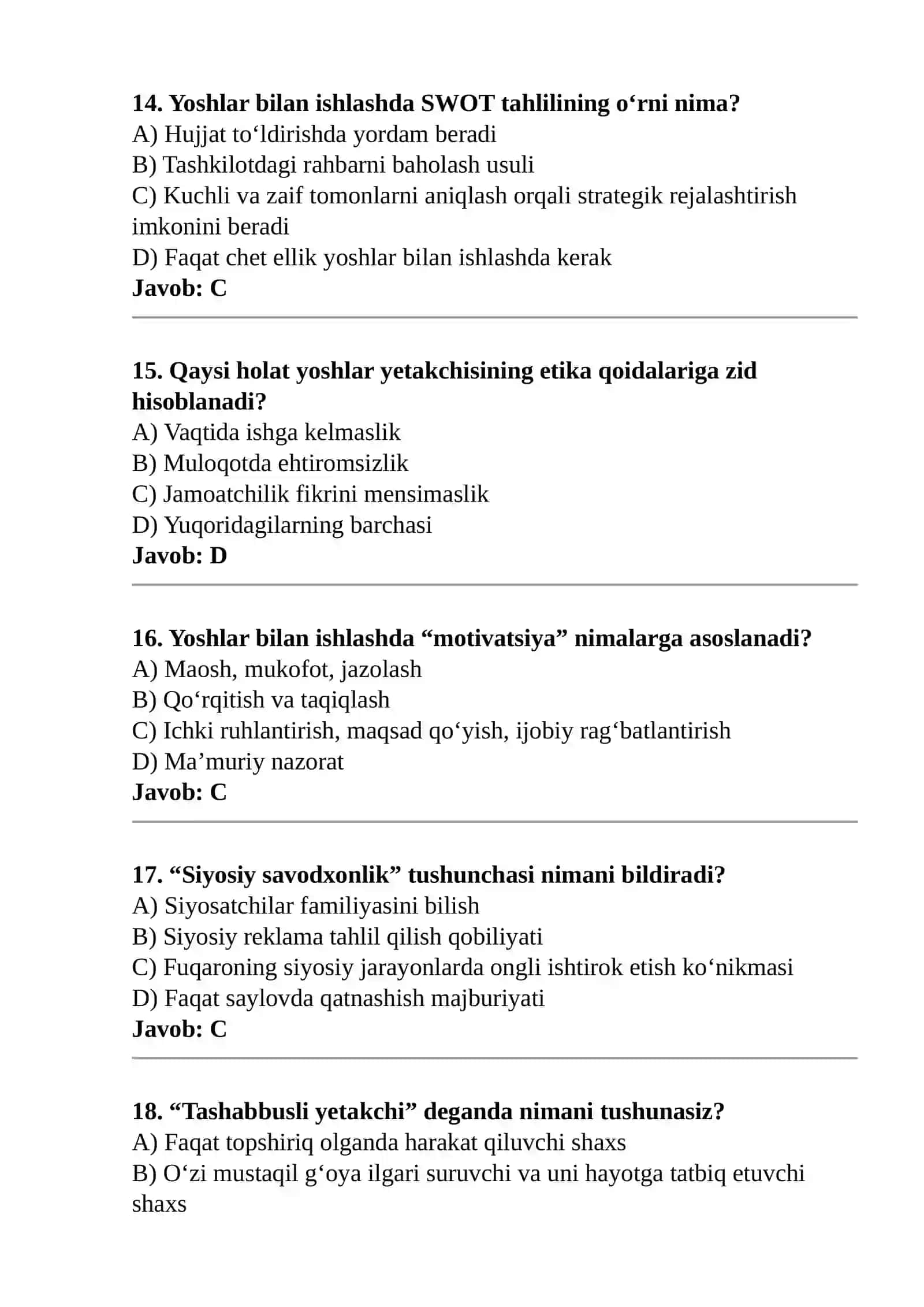 Amaliy ishlar va Siyosatshunoslik yo‘nalishi bo‘yicha test savollari 4
