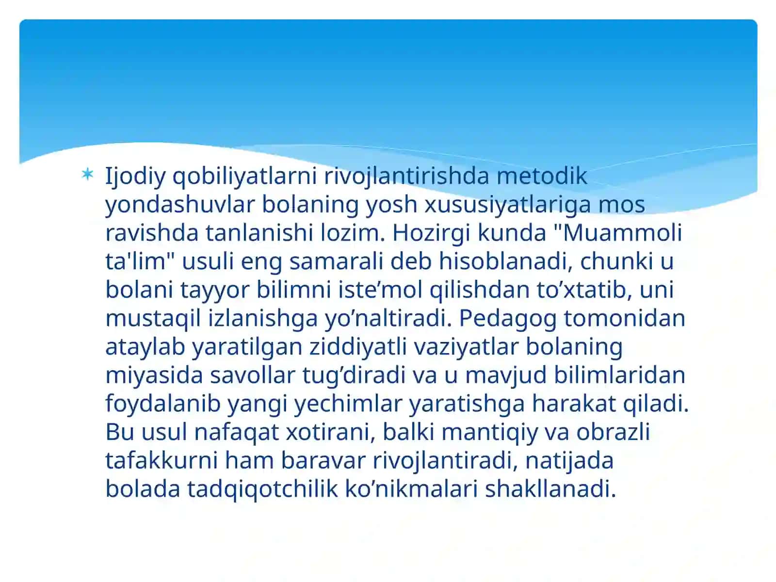 Bolalarning ijodiy qobiliyatini baholash mezonlari va rivojlantirish usullari diagnostika 4