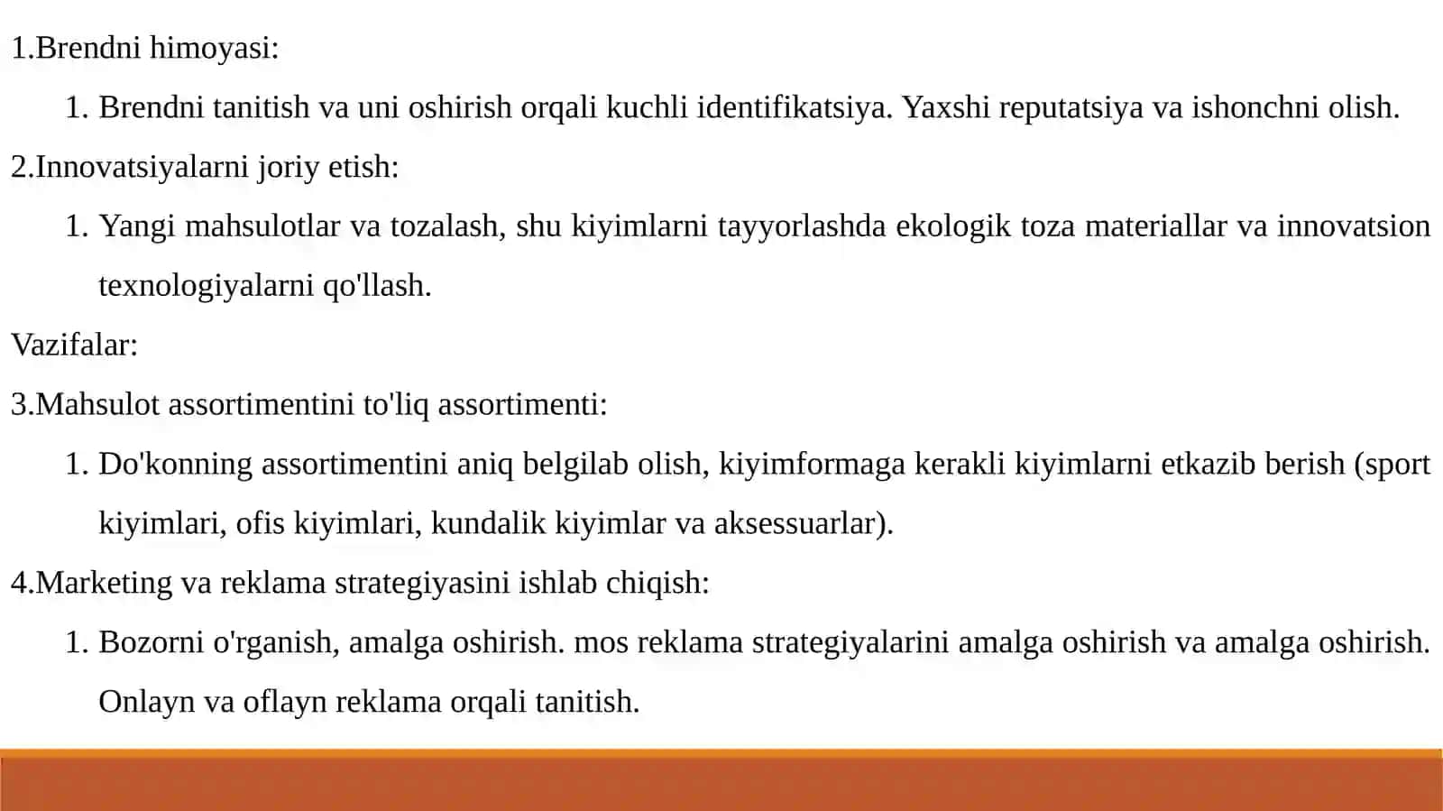 Tadbirkorlik faolyatlarini tashkil etish. Erkaklar kiyim do’koni sohasida 4