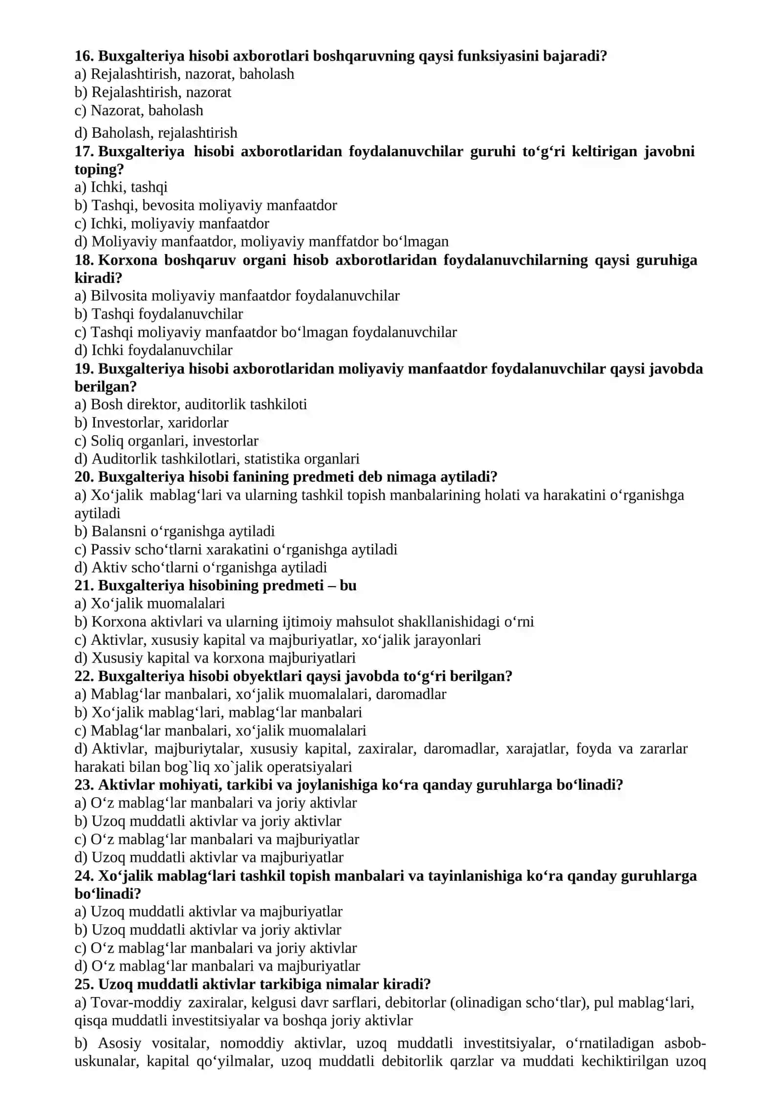 BIZNESDA BUXGALTERIYA HISOBI (FANIDAN TESTLAR TO‘PLAMI) 4