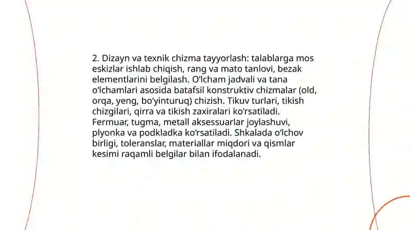 Tantanalar uchun kiyiladigan kiyimlarini texnologik xaritasini tuzish, maketini tikish 4