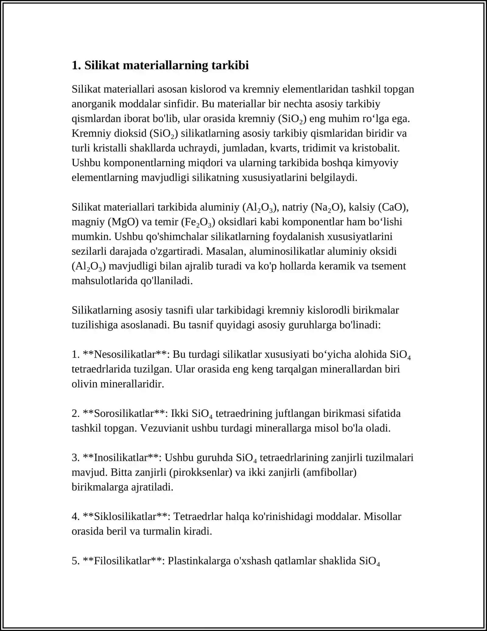 SILIKAT MATERIALLARNING TURLARI.BOG'LOVCHI MATERIALLAR 4