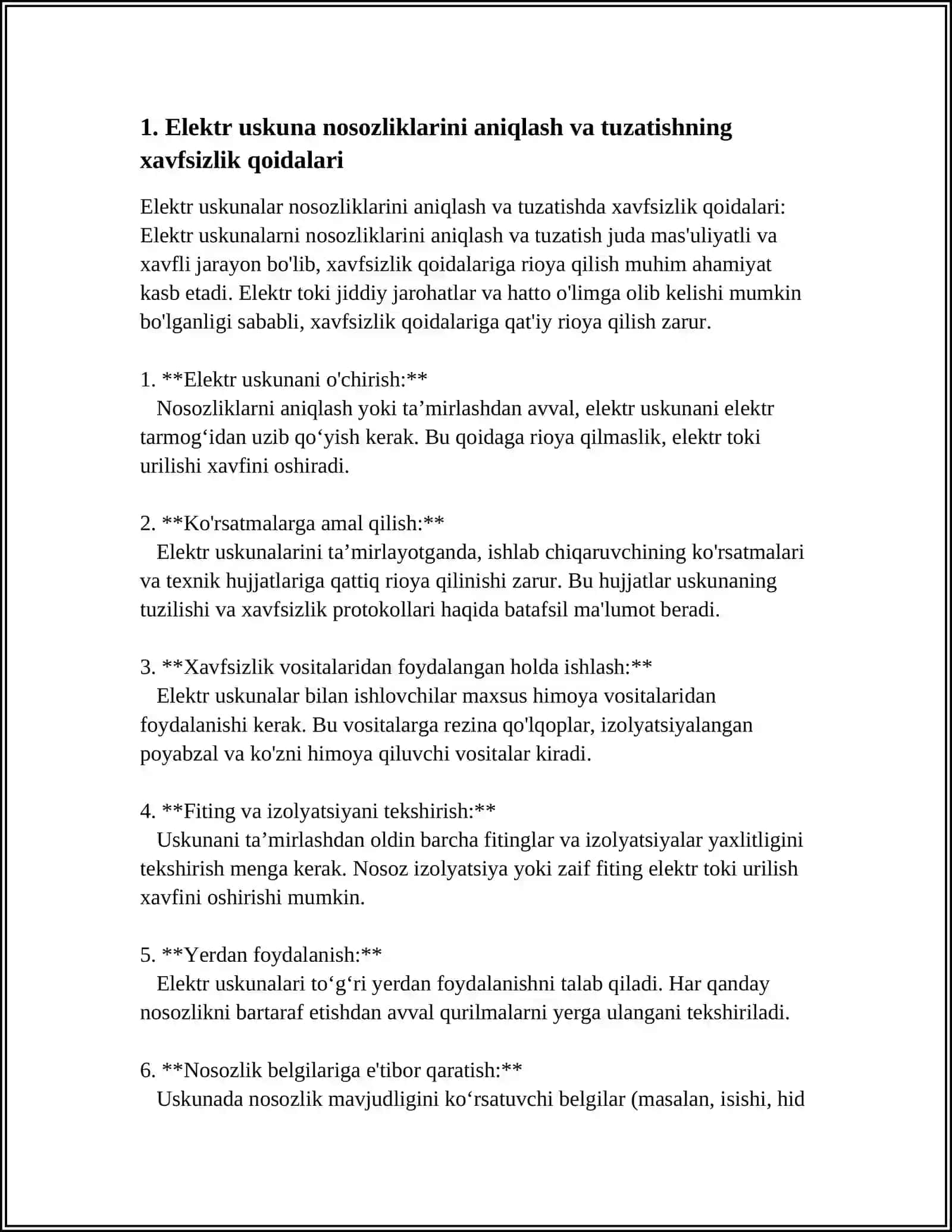 ELEKTR USKUNALAR NOSOZLIKLARINI ANIQLASH VA TUZATISH 4