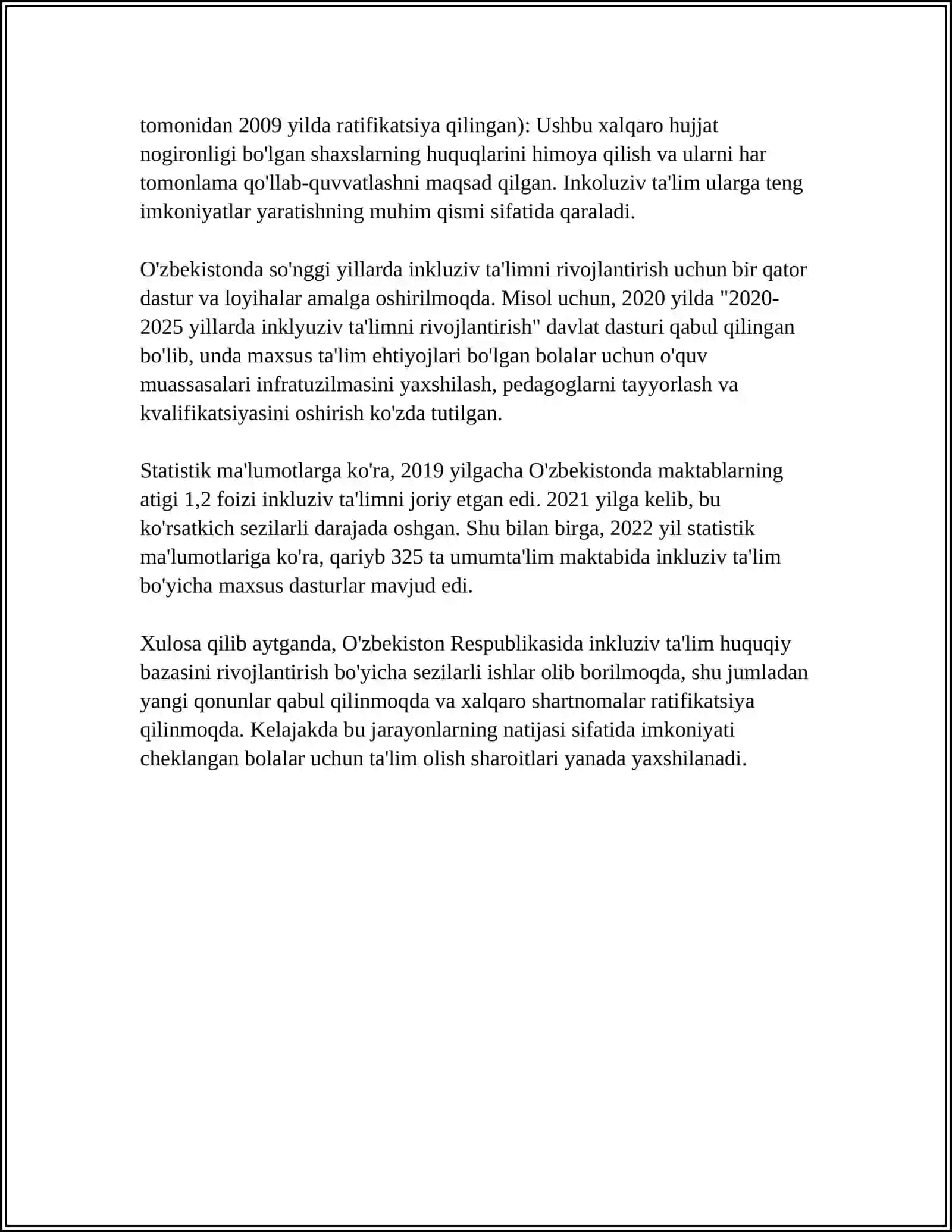 ALOHIDA TA'LIM EHTIYOJLARI BÒLGAN BOLALARNI SAMARALI INKLYUZIV TA'LIM OLISHNING ASOSIY SHARTLARI 4