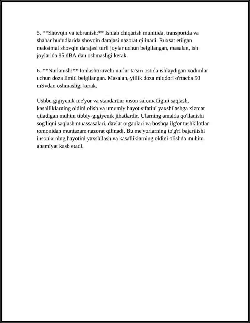 GIGIYENIK MEYORLASHTIRISH VA REGLAMENTLASHTIRISH 4