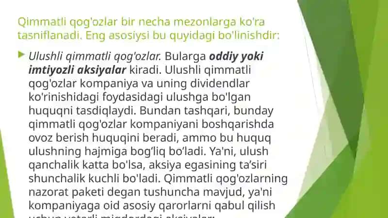 Qimmatli qog'ozlarning asosiy turlari – aksiya va obligatsiyalar 4
