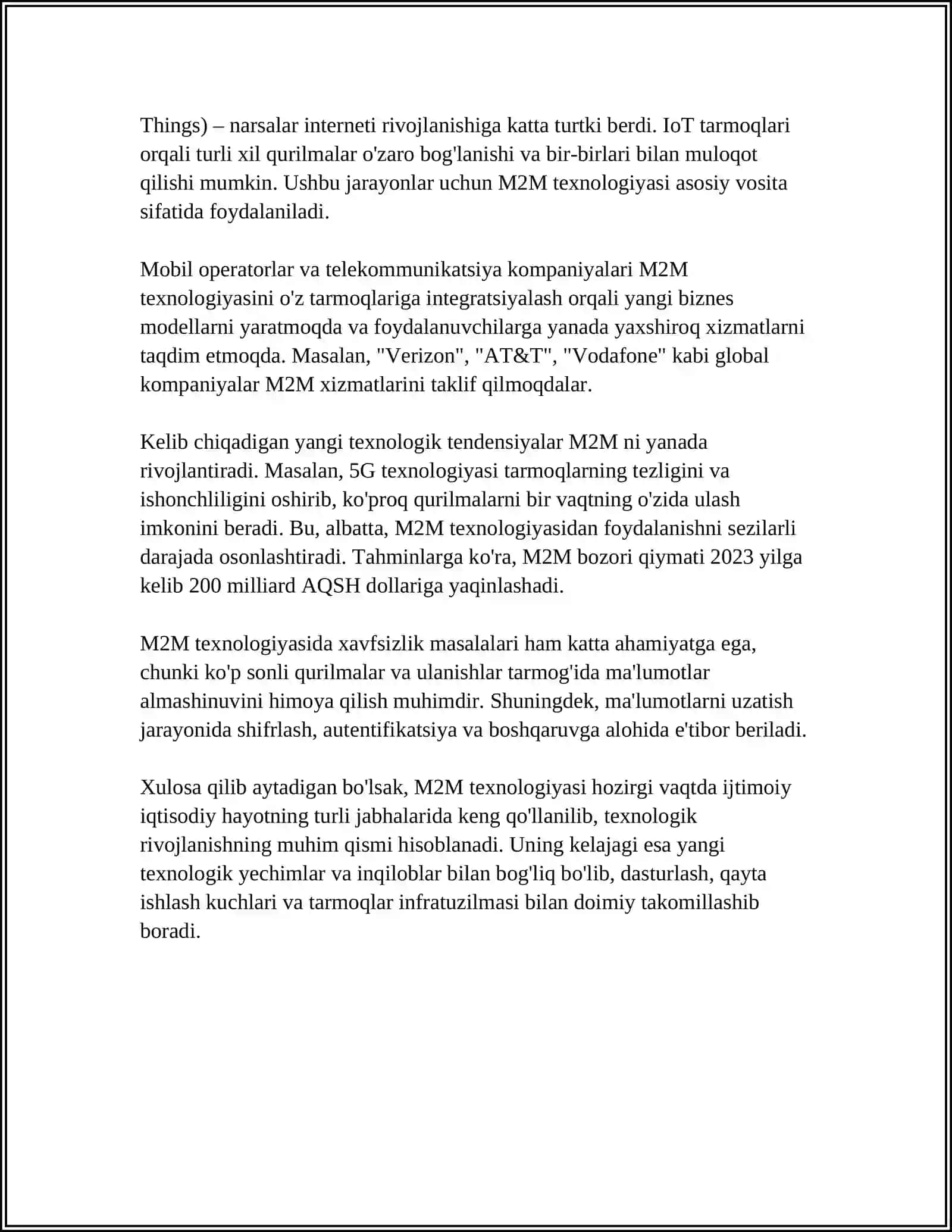 M2M TEXNOLOGIYASI- INTERNET ASHYOLARI ASOSI SIFATIDA 4