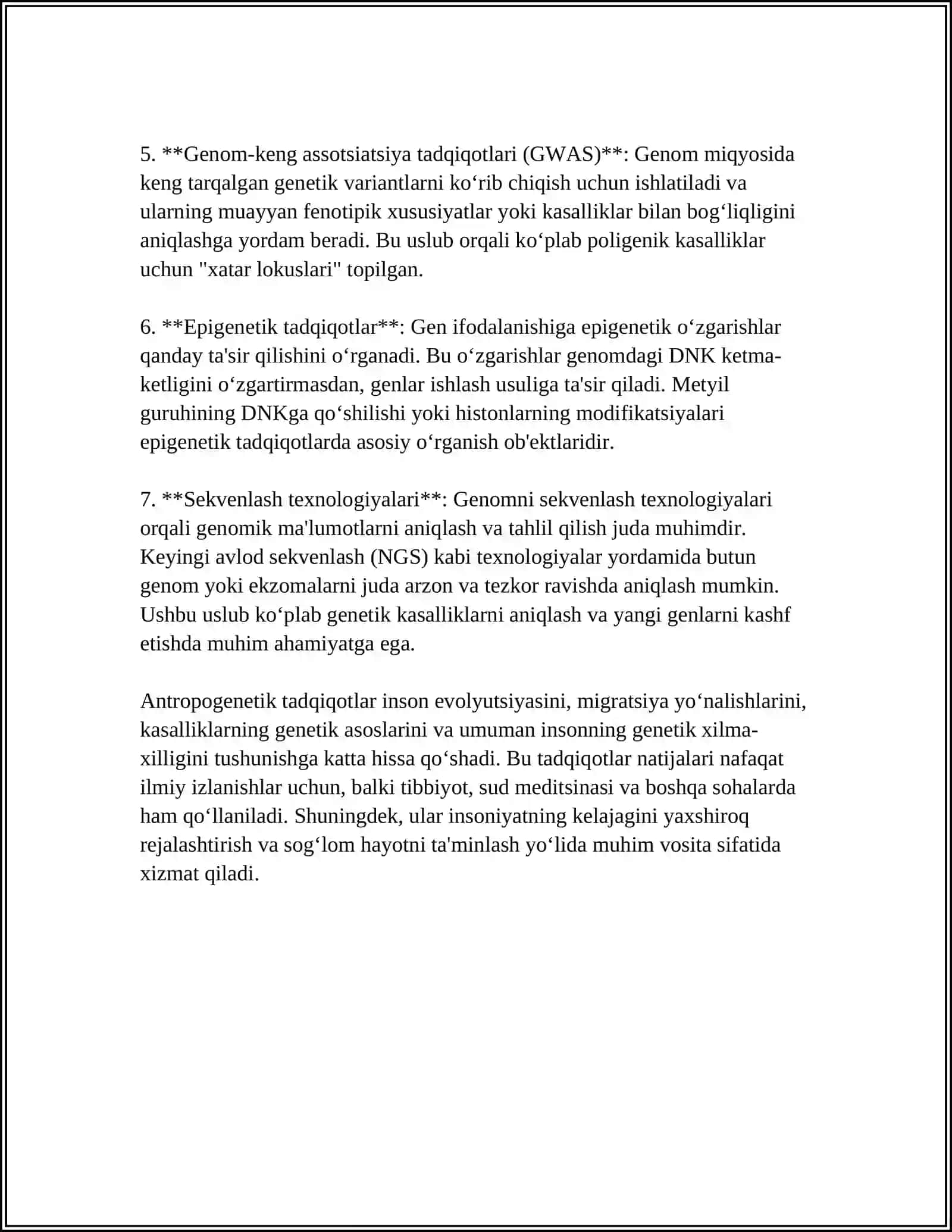 ANTROPOGENETIKA. ODAM IRSIYATINI OʻRGANISH USULLARI. GENEOLOGIK VA EGIZAKLAR USULI 4