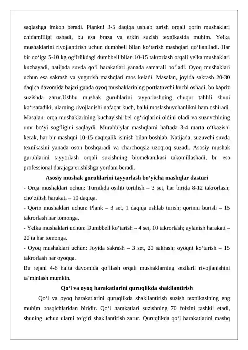 Suzish texnikasini o‘rgatish va takomillashtirishda quruqlikda bajariladigan mashqlar 4