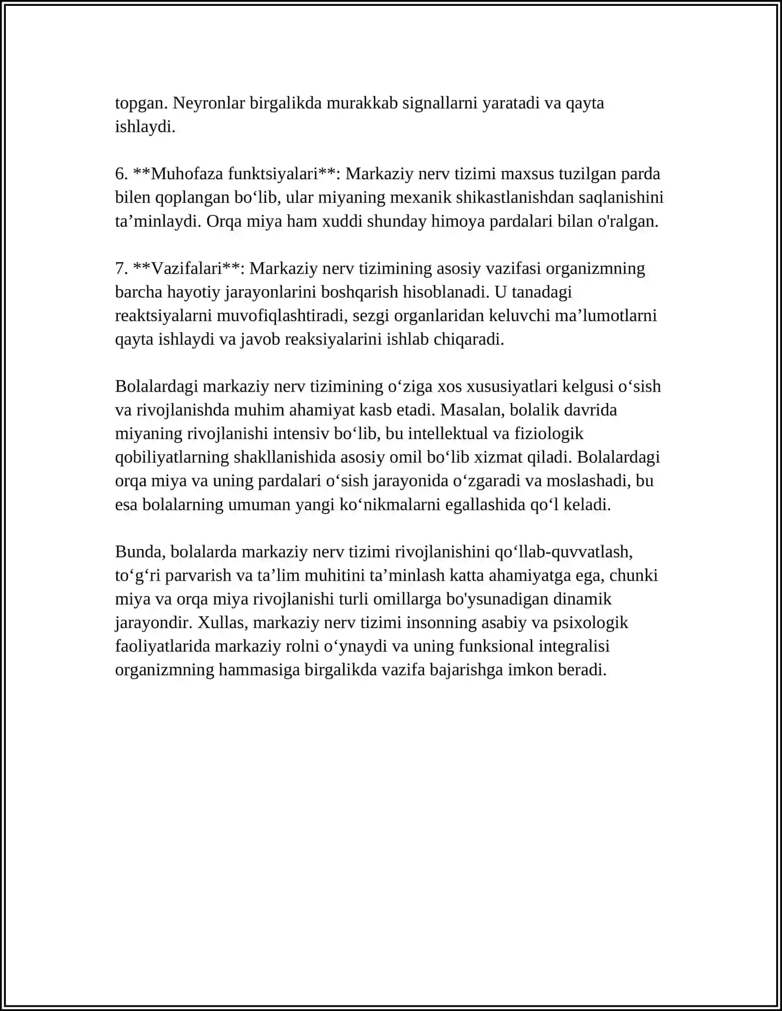 MARKAZIY NERV SISTEMASI. ORQA MIYA VA ORQA MIYA PARDALARI, UNING BOLALARDAGI XUSUSIYATLARI 4