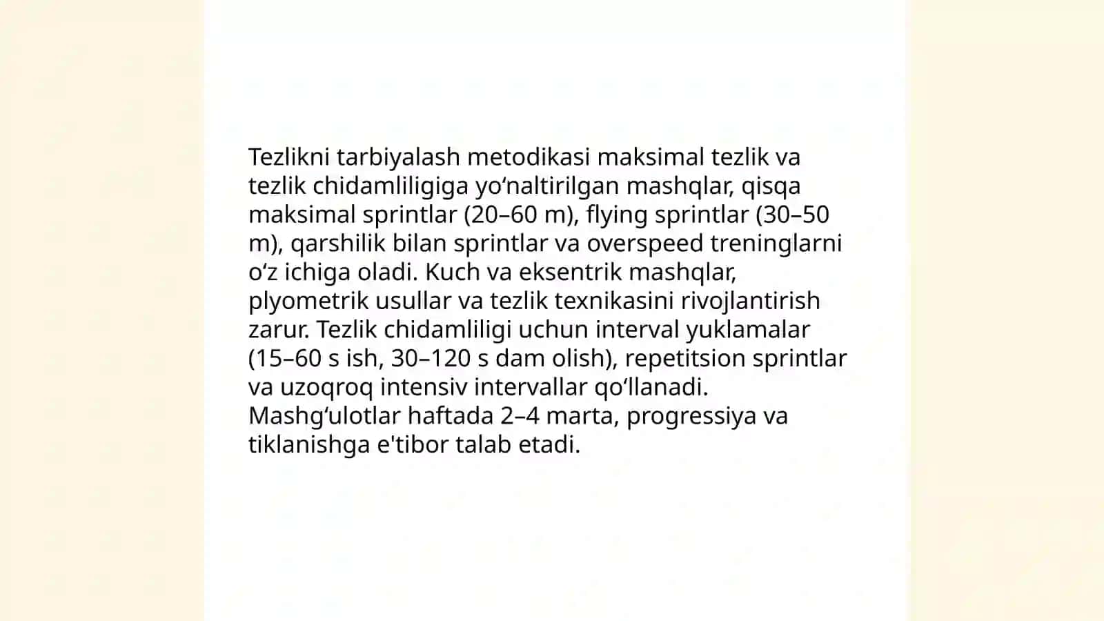 Jismoniy sifatlarni ( kuch, tezkorlik, chaqqonlik, egiluvchanlik, chidamlilik) tarbiyalash metodikasi 4