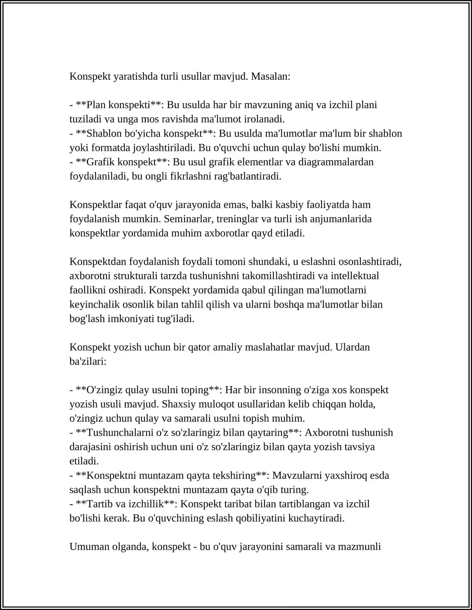 KONSPEKT TURLARI 4