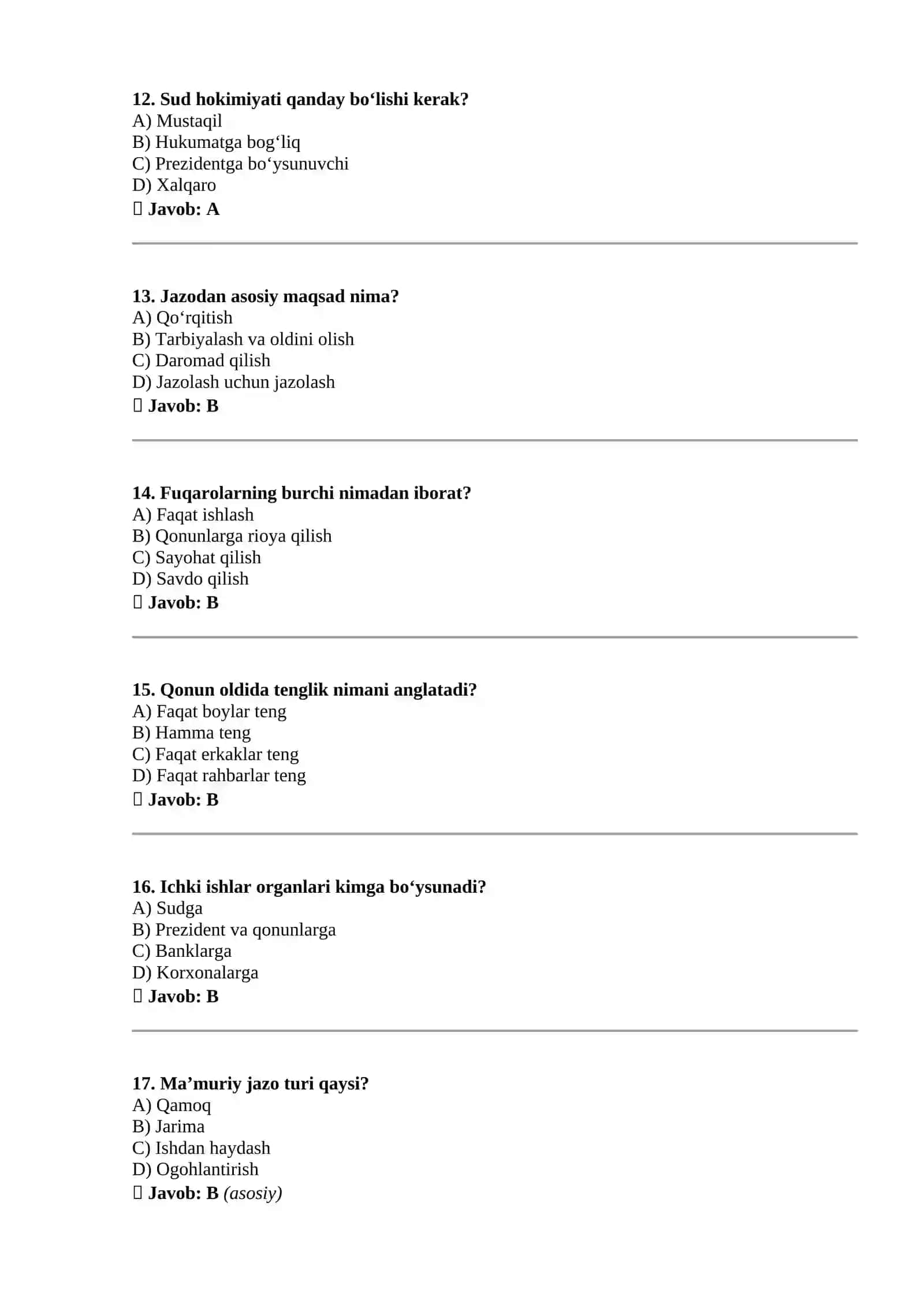 Ichki Ishlar Xizmatiga Tayyorlov Kompleks Test To‘plami – 100 Savol (Nazariy & Psixologik) 4