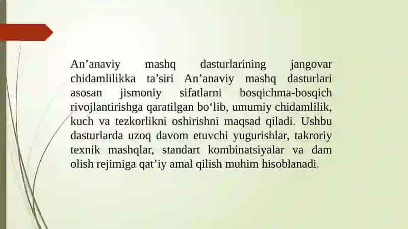 Oʻyinchilarning jangovar chidamliligini oshirish boʻyicha mashq dasturlarini solishtirish 4