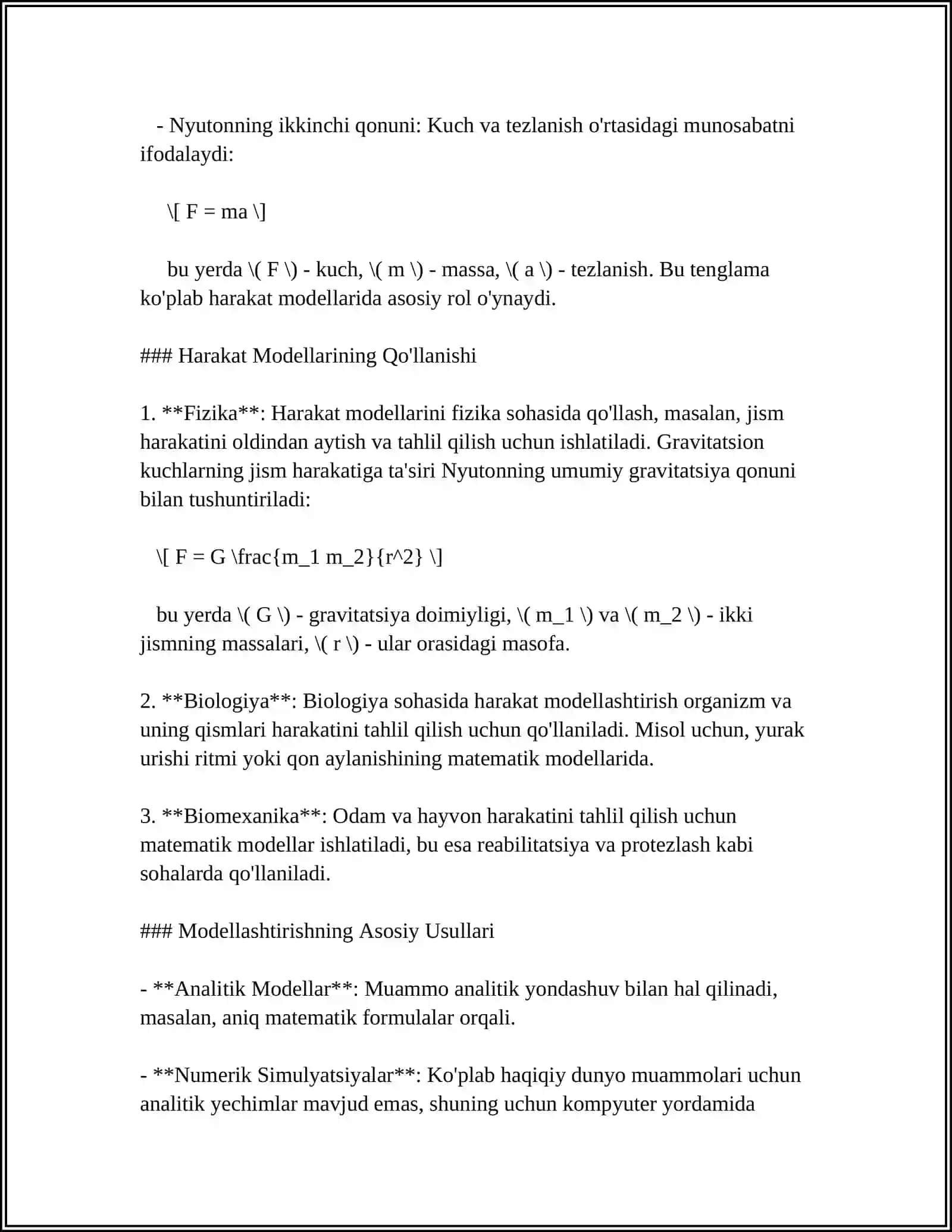 VIDEO O'YINLARDA HARAKAT VA OBYEKTLAR DEFORMATSIYASIDA INTEGRAL HISOBLASH TADBIQLARI 4