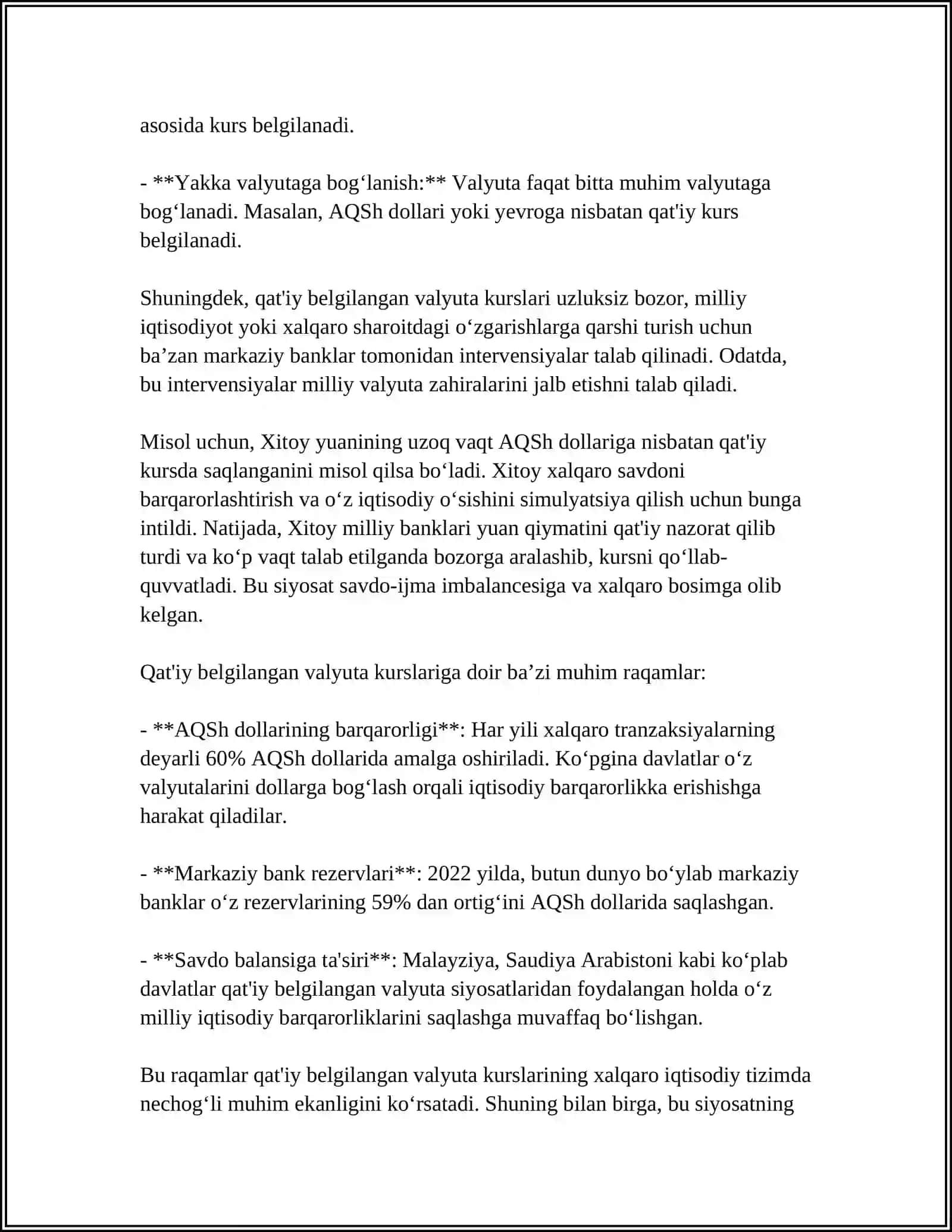 QAT‘IY BELGILANGAN VALYUTA KURSLARI VA VALYUTA INTERVENSIYALARI 4