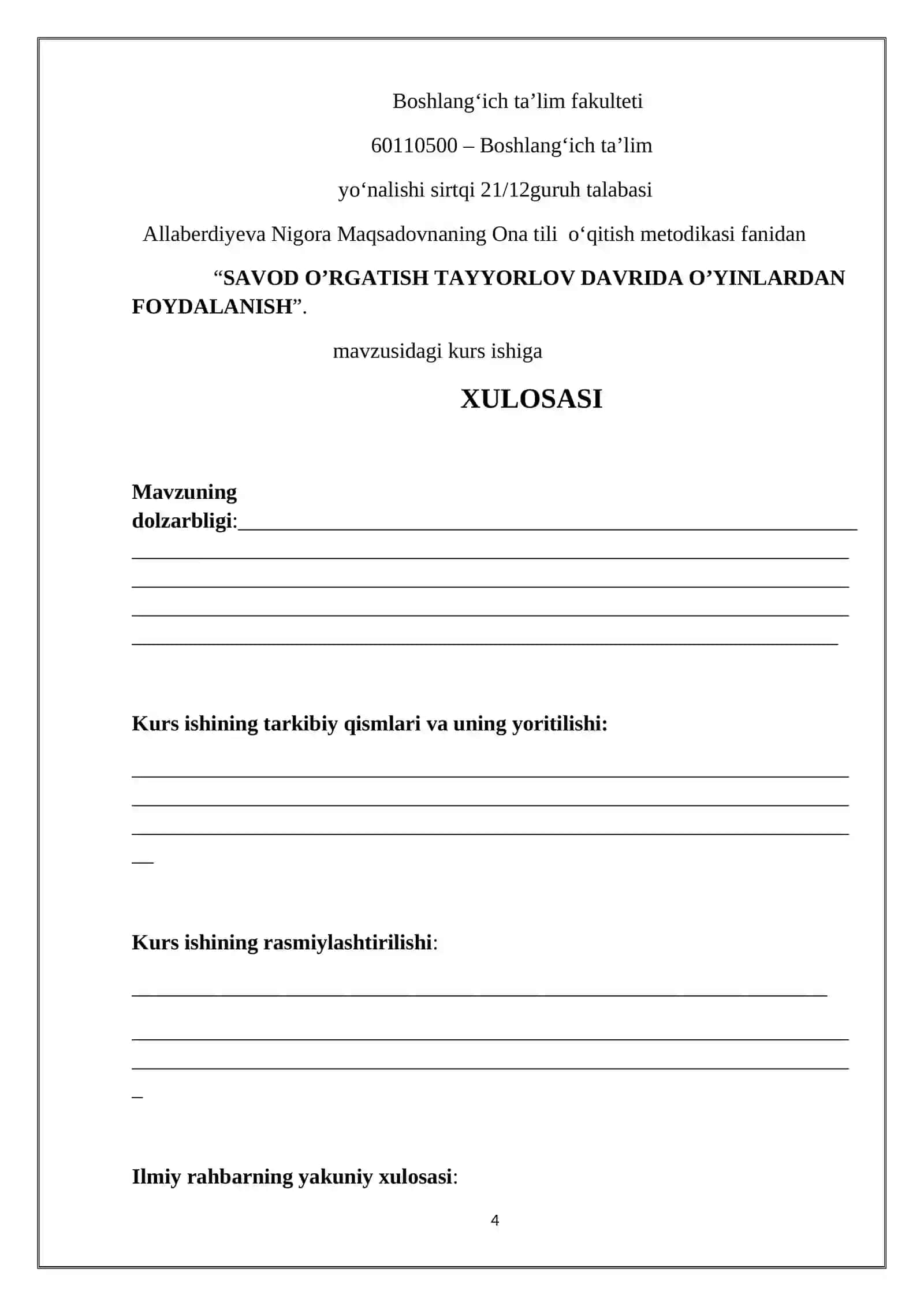 SAVOD O’RGATISH TAYYORLOV DAVRIDA O’YINLARDAN FOYDALANISH 4