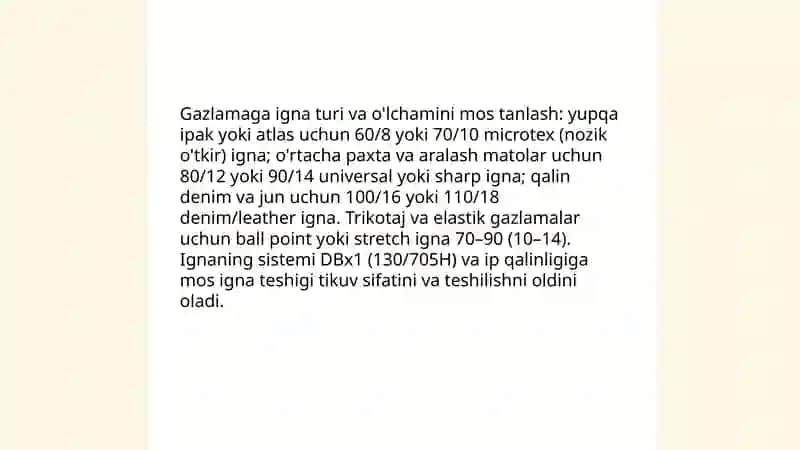 Turli gazlamalardan tikiladigan tikish texnologiyasini o‘ziga xosligi 4