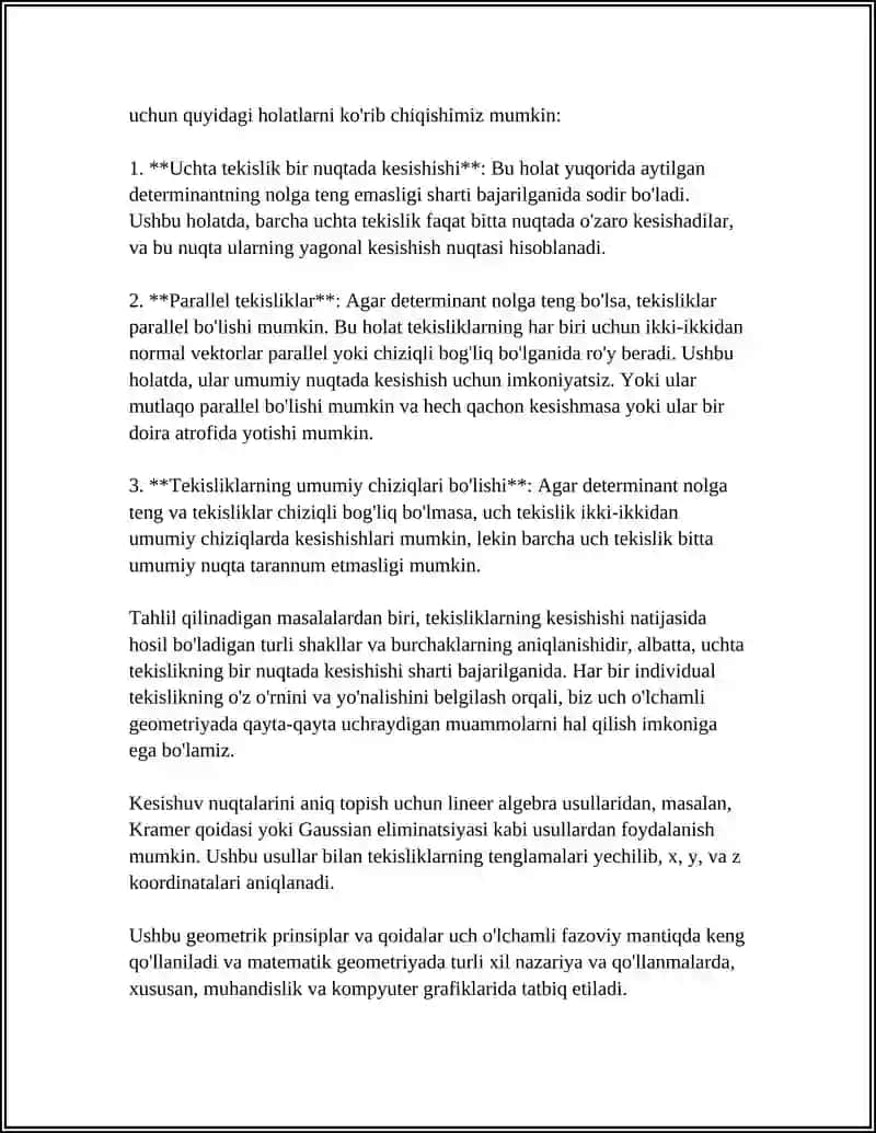 Uchta Tekislikning Ozaro Joylashuvi 4