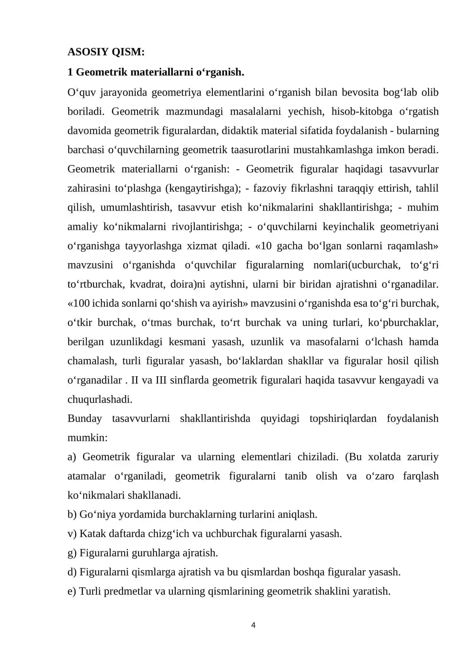 BOSHLANG‘ICH SINFDA MATEMATIKA O‘QITISH METODIKASI 4